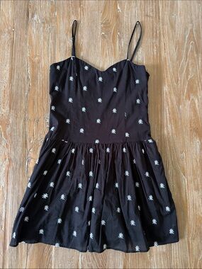 Zara size medium Black Spaghetti-Strap Dress with White Daisy Embroidery